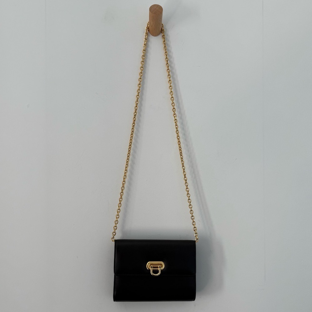 Vintage Holt Renfrew black leather small crossbody clutch bag with gold hardware - Picture 4 of 8